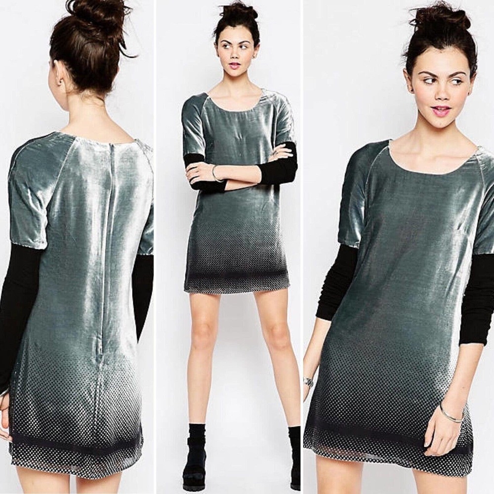 Antipodium London Chaucer Dress Velvet Gray Layered Long Sleeve 4 Stretch